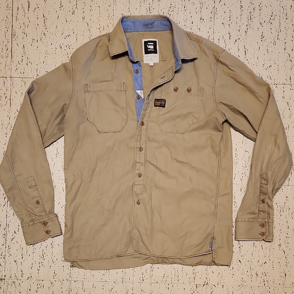 G-Star Raw Tan William Varsity Long Sleeve Button Down Casual Dress Shirt